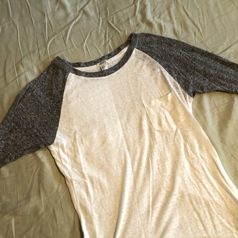 Gray and white baseball tee